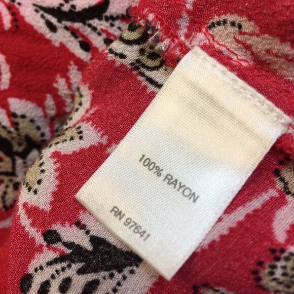 J. Jill Button-up Tunic Shirt Sz L Womans Tall Red Floral Asymmetrical Hem Rayon - Picture 5 of 14